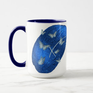 Mug Papillons Royal Blue Initiales Lettre X Monogramme