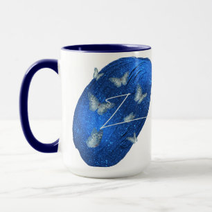 Mug Papillons Royal Blue Initiales Lettre Z Monogramme