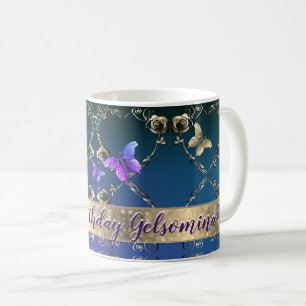 Mug Papillons violets roses avec nom