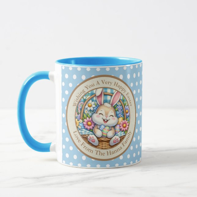 Mug Pâques joyeuses avec du lapin mignon, des oeufs et (Gauche)