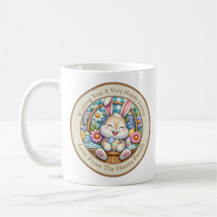 Mug Pâques joyeuses avec du lapin mignon, des oeufs et