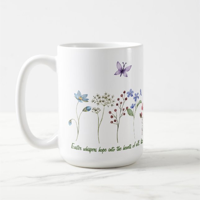 Mug Pâques simple aquarelle papillons fleur sauvage (Gauche)