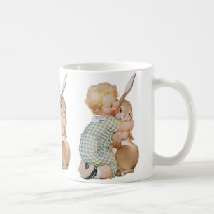 Mug Pâques vintage, enfant mignon avec un lapin