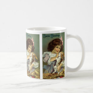 Mug Pâques vintage, fille victorienne lapin oeufs de P