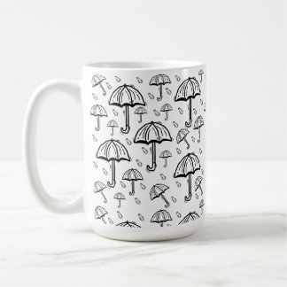 Mug parapluie dessiné à la main et pluie