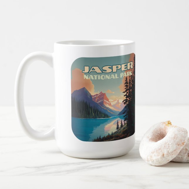 Mug Parc national Jasper Alberta Canada Rockies Retro (Avec donut)