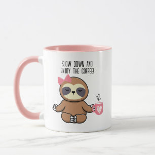 Mug Paresseux Mignon, Nœud Rose, 'Ralentissez Et Profi