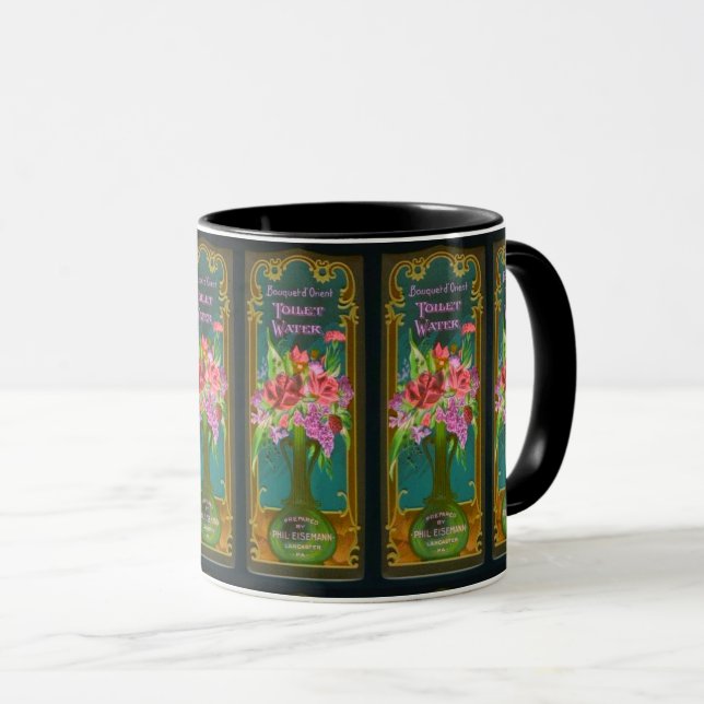 Mug Parfum floral victorien étiquette rose noir frança (Devant droit)