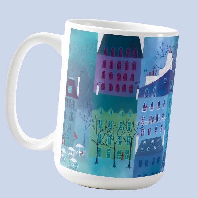 Mug Paris Blues Cityscape Art (Paris art cityscape coffee mug)