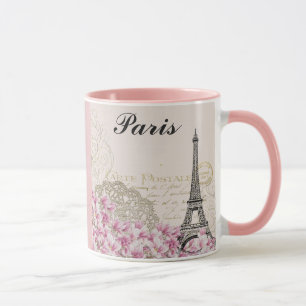Mug Paris Tour Eiffel France Fleurs roses Vintages