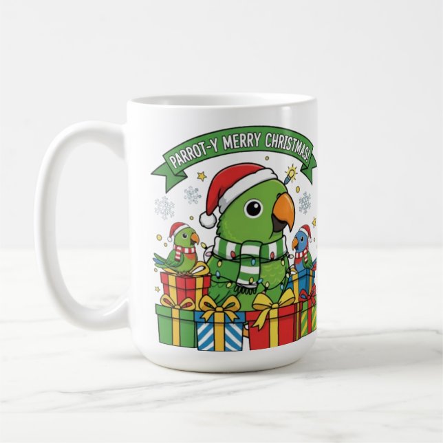 Mug Parrot-y Merry Christmas – Cute Festive Parrot Hol (Gauche)