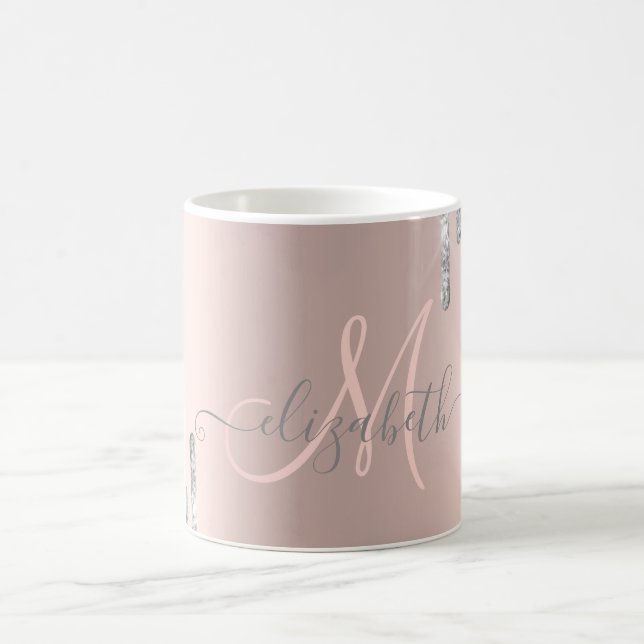 Mug Parties scintillant argent moderne  Rose Monogramm (Centre)