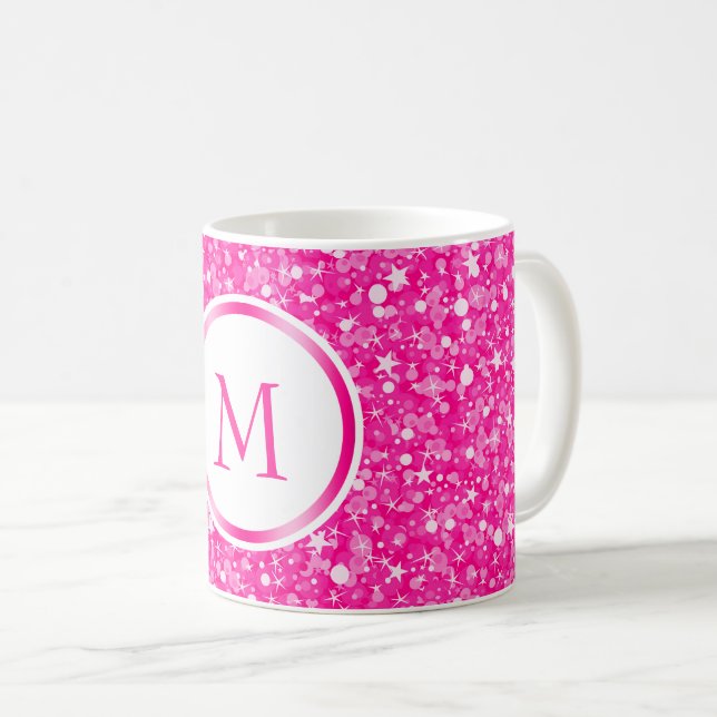 Mug Parties scintillant Blanc Et Rose Monogramme (Devant droit)