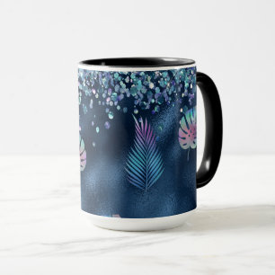 Mug Parties scintillant Blue Faux et Feuilles correspo