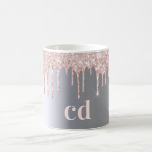 Mug Parties scintillant d'argent goutte rose or monogr