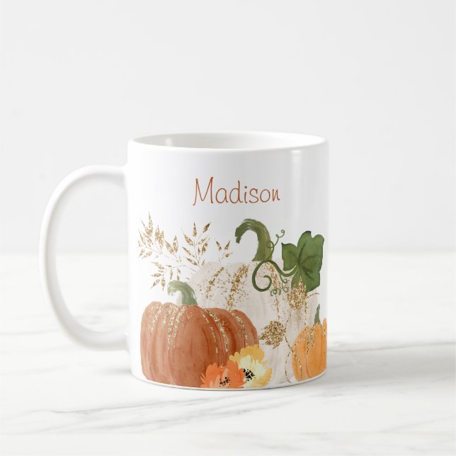 Mug Parties scintillant d'automne Citrouille Aquarelle (Gauche)