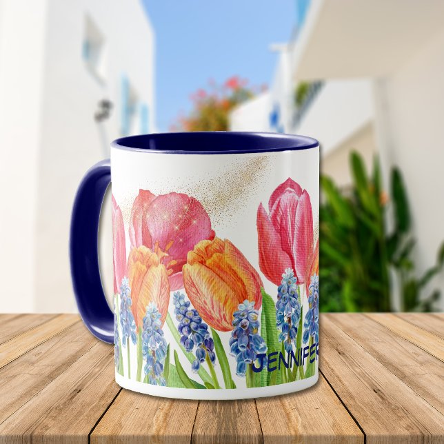 Mug Parties scintillant des tulipes et des fleurs de r (Créateur téléchargé)