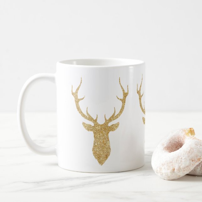 Mug Parties scintillant d'or Faux Cerf de Noël (Avec donut)