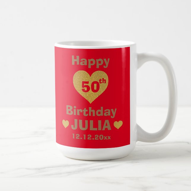 Mug Parties scintillant d'or personnalisé Coeur heureu (Droite)