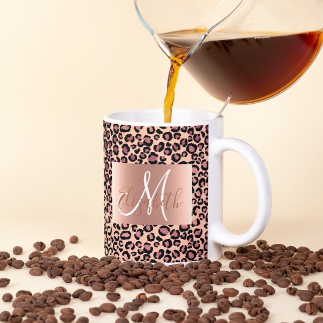 Mug Parties scintillant d'or rose Léopard Monogramme A (Créateur téléchargé)