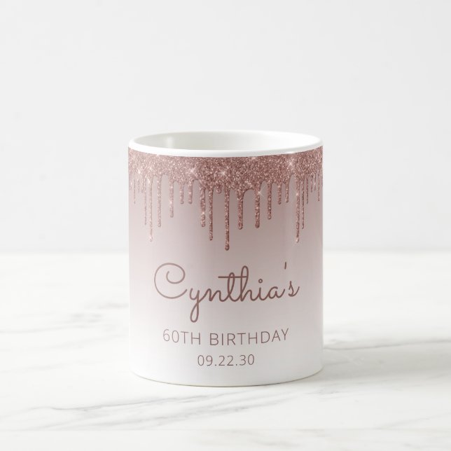 Mug Parties scintillant d'or Rose personnalisé 60e ann (Centre)