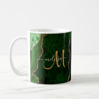 Mug Parties scintillant d'or vert chic Agate Monogramm