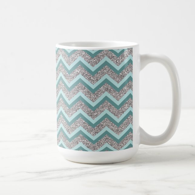 Mug Parties scintillant en argent et ZigZag Turquoise (Droite)