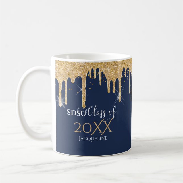 Mug Parties scintillant en or bleu marine élèves class (Gauche)