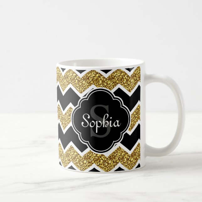Mug Parties scintillant en or noir blanc Motif Chevron (Droite)
