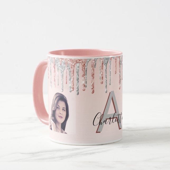 Mug parties scintillant en or rose blush argent nom ph (Devant gauche)