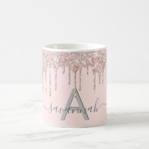 Mug parties scintillant en or rose monogramme brun élé