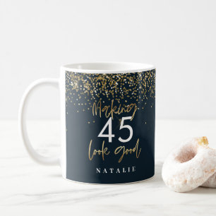 Mug Parties scintillant moderne bleu et or 45h anniver