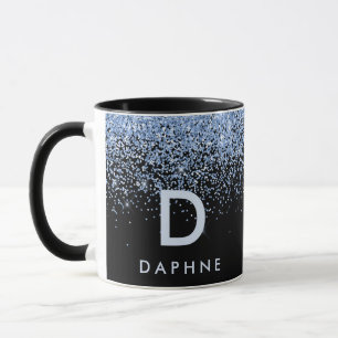 Mug Parties scintillant moderne noir et bleu monogramm