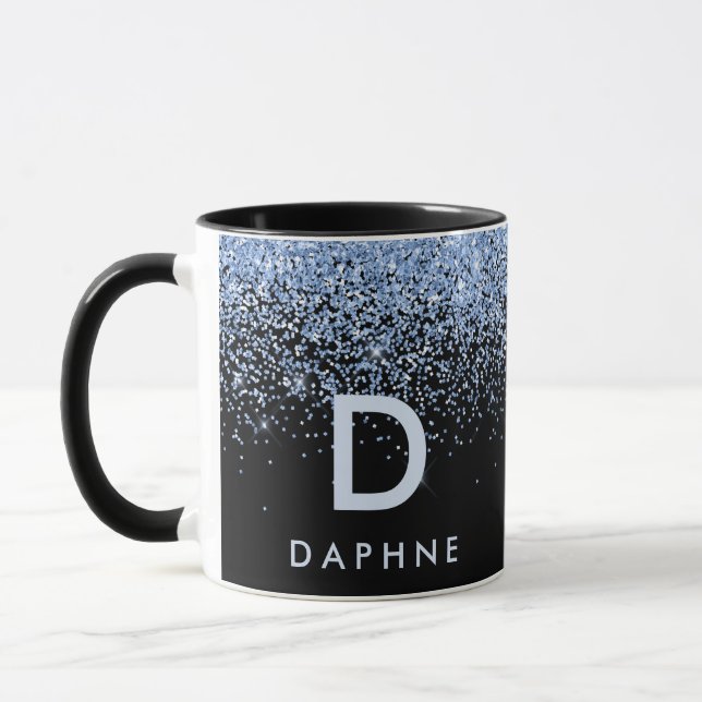 Mug Parties scintillant moderne noir et bleu monogramm (Gauche)