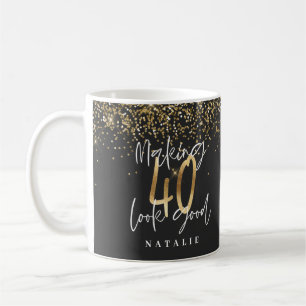 Mug parties scintillant moderne noir et or 40e anniver