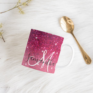 Mug Parties scintillant moderne rouge et rose Nom des 