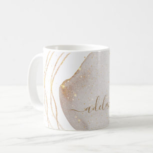 Mug Parties scintillant or blanc moderne Monogramme No