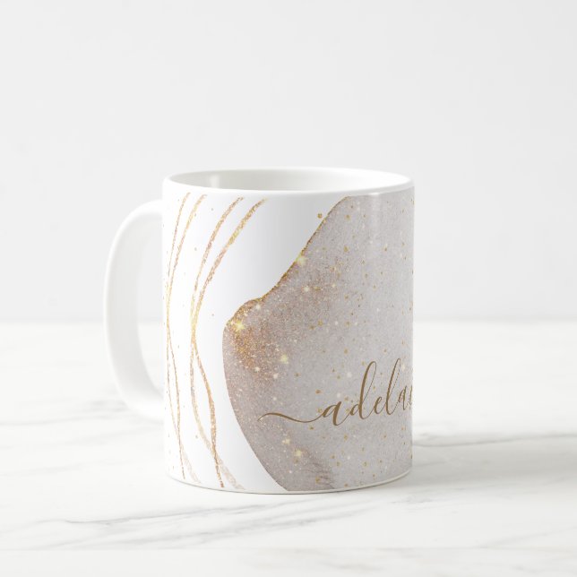 Mug Parties scintillant or blanc moderne Monogramme No (Devant gauche)