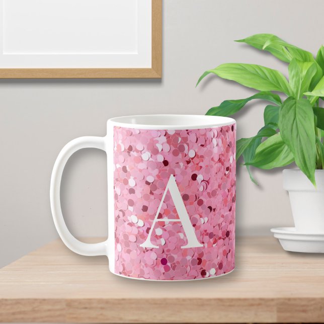 Mug Parties scintillant rose avec initiale (Créateur téléchargé)