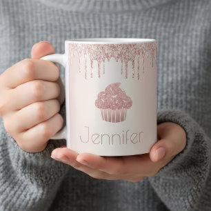Mug parties scintillant rose de cupcake or goutte de g