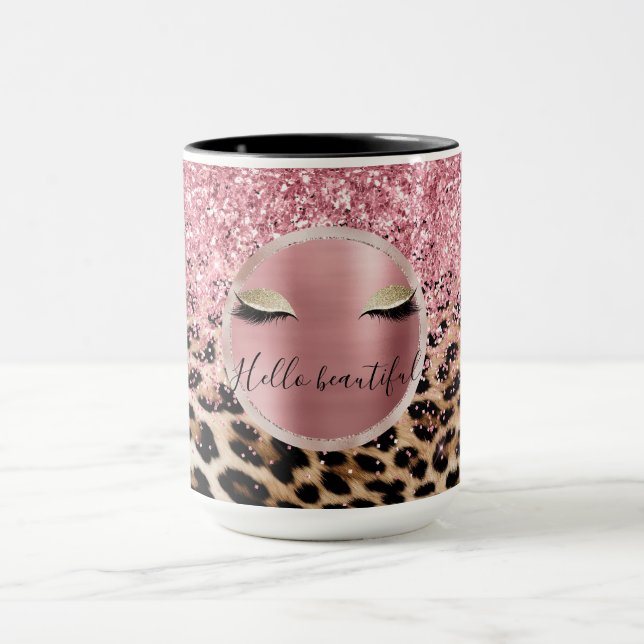 Mug Parties scintillant rose éclatante cils d'or léopa (Centre)