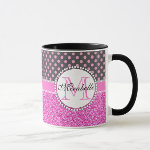 Mug Parties scintillant rose et Pois roses sur gris no