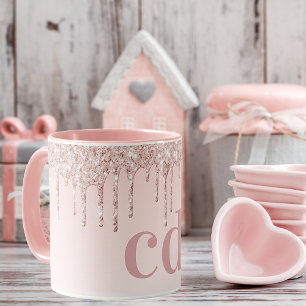 Mug parties scintillant rose or rose  monogramme initi