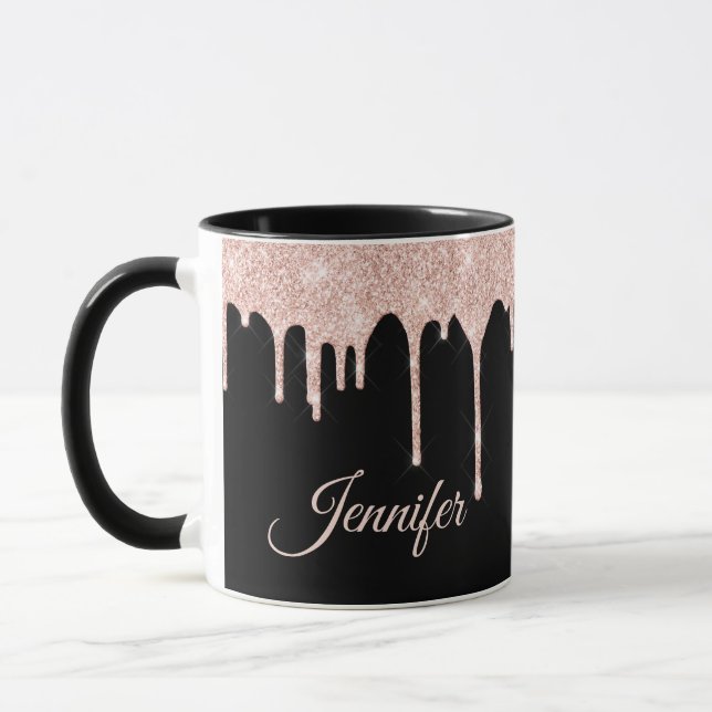 Mug Parties scintillant rose vif sur noir Monogrammé (Gauche)