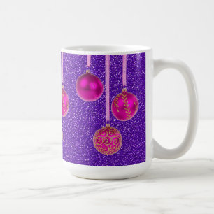 Mug Parties scintillant rose violet Joyeux Noël Bauble