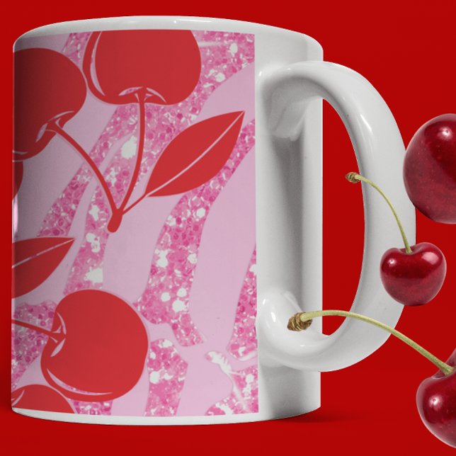 Mug Parties scintillant rouge rose Zebra Cherries (Créateur téléchargé)
