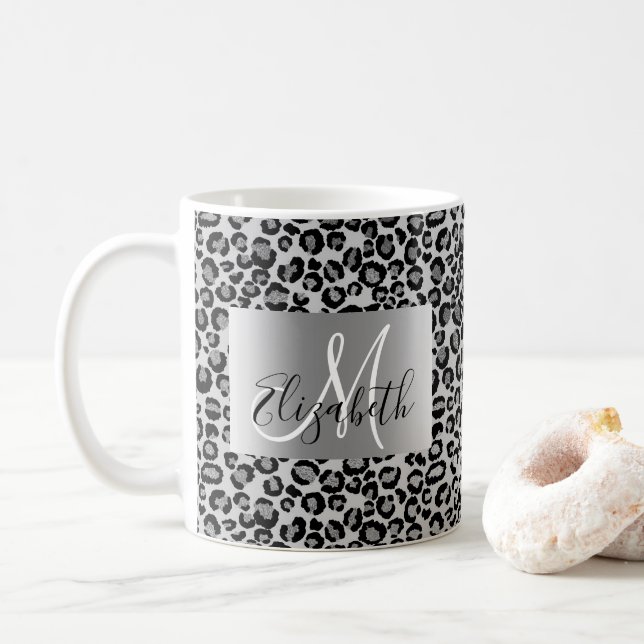 Mug PARTIES SCINTILLANT SIlver Léopard Monogramme amus (Avec donut)