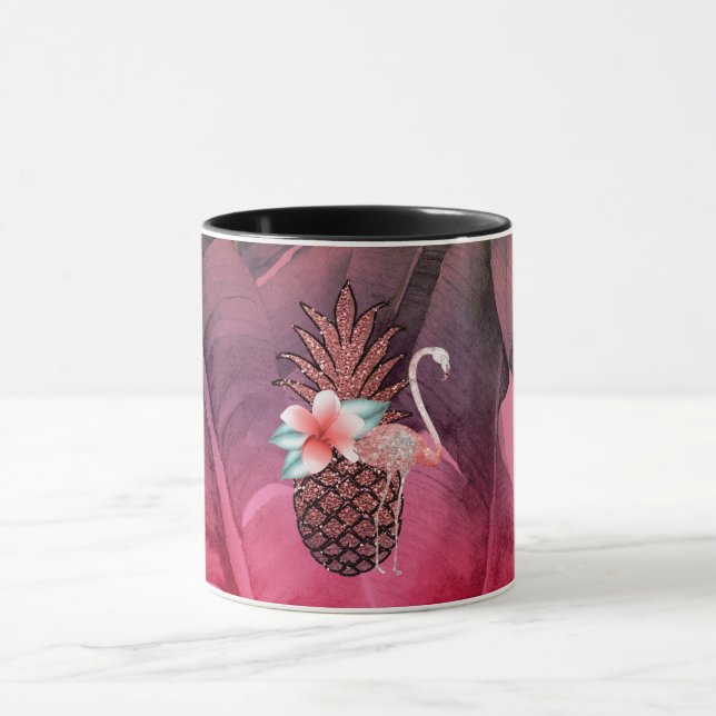 Mug Parties scintillant tropicale rose Ananas Palm Feu (Centre)