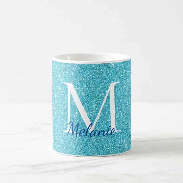 Mug Parties scintillant Turquoise fille Nom du monogra (Centre)