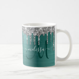 Mug Parties scintillant Turquoise Monogramme métalliqu